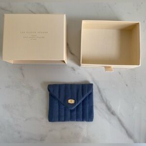 Sezane Gift box set Blue Ribbed Pouch Gold Snap Button Jewelry Gifting Gift NEW